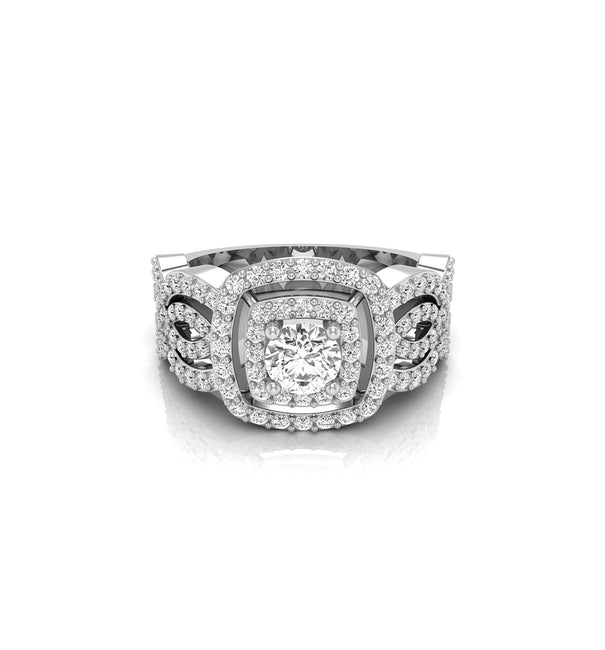 Double Halo Round Moissanite Engagement Ring