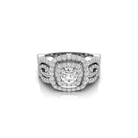 Double Halo Round Moissanite Engagement Ring