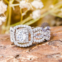 Double Halo Round Moissanite Engagement Ring