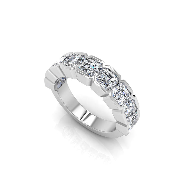 Half Bezel Set Asscher CZ Nine Stone Wedding Ring