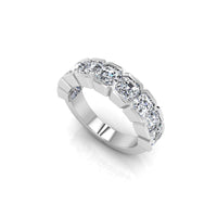 Half Bezel Set Asscher CZ Nine Stone Wedding Ring