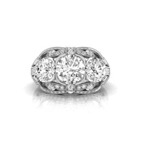 Round Cut CZ Three Stone Antique Art Deco Ring
