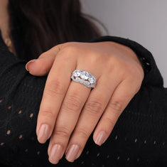 Round Cut CZ Three Stone Antique Art Deco Ring - alternate view