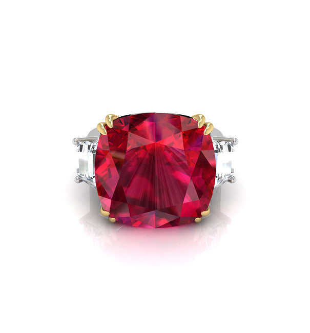 Red Cushion CZ Stone Past Present Future Ring