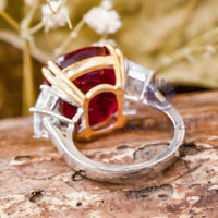 Red Cushion CZ Stone Past Present Future Ring