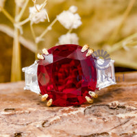 Red Cushion CZ Stone Past Present Future Ring