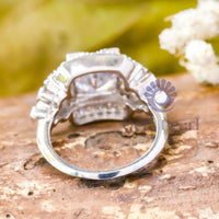 Round & Baguette CZ Stone Milgrain Edwardian Ring