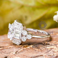 Round & Baguette CZ Stone Milgrain Edwardian Ring