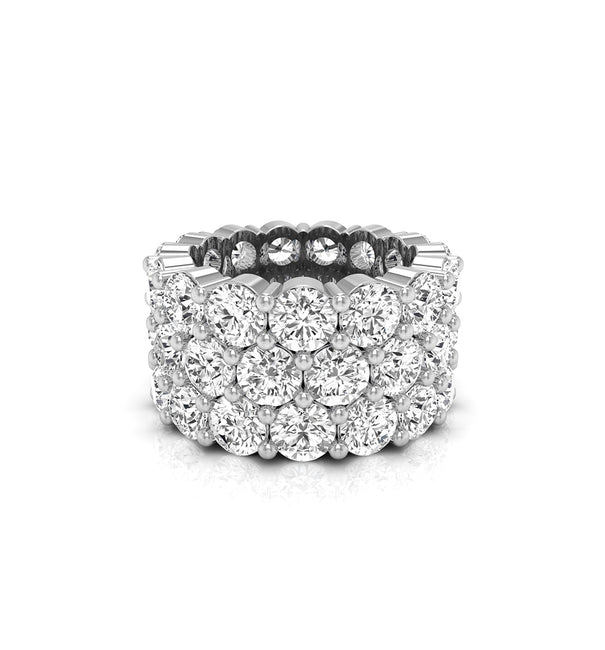 Round Moissanite Three Row Eternity Wide Band