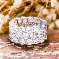 Round Moissanite Three Row Eternity Wide Band