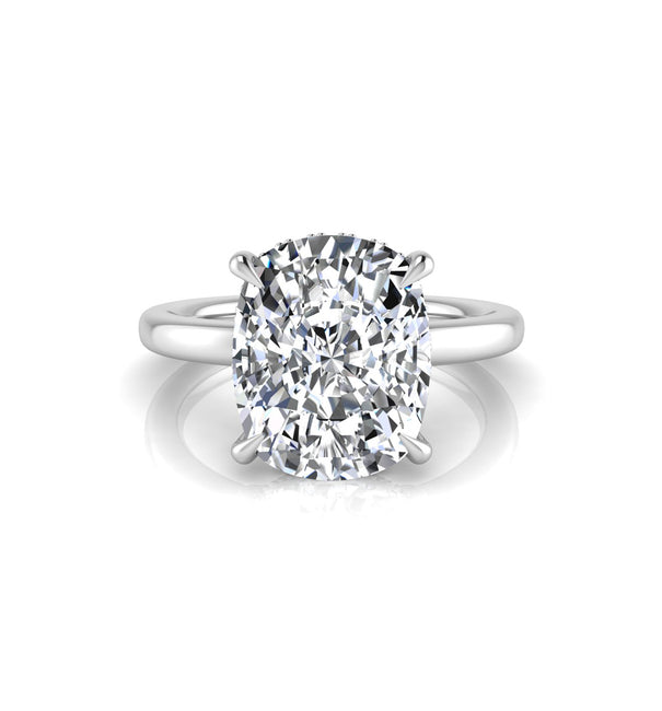 Cushion Cut Moissanite Hidden Halo Classic Ring