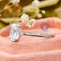 Cushion Cut Moissanite Hidden Halo Classic Ring