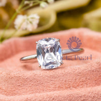 Cushion Cut Moissanite Hidden Halo Classic Ring