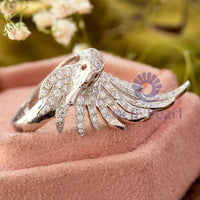 Round CZ Stone Swan Ring For Birthday Gift