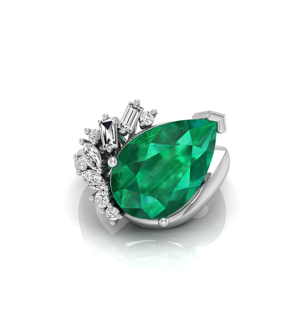 Green Pear Stone Bypass Swirl Style Wedding Ring