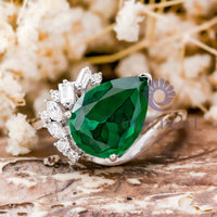 Green Pear Stone Bypass Swirl Style Wedding Ring