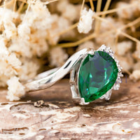 Green Pear Stone Bypass Swirl Style Wedding Ring