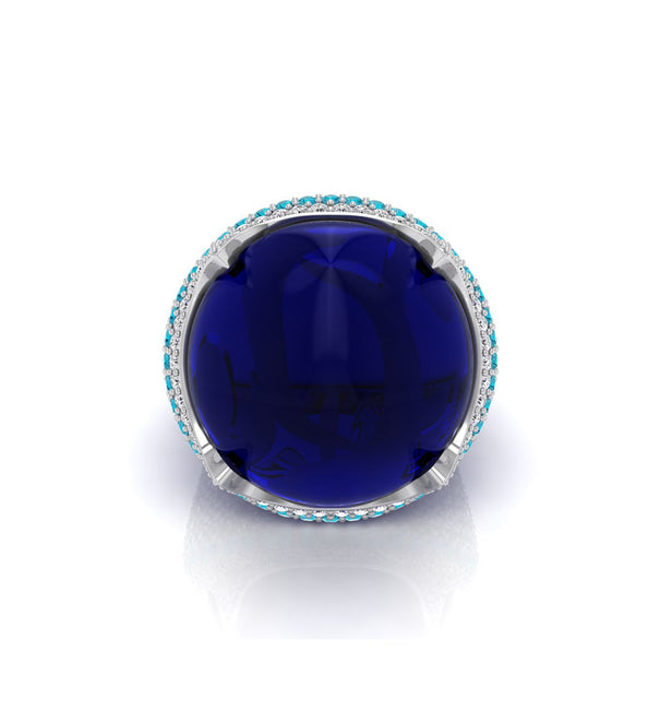 Round Shape Blue Cabochon Dome Party Wear Ring