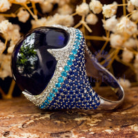 Round Shape Blue Cabochon Dome Party Wear Ring