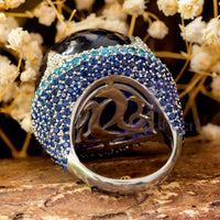 Round Shape Blue Cabochon Dome Party Wear Ring