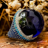 Round Shape Blue Cabochon Dome Party Wear Ring