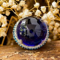 Round Shape Blue Cabochon Dome Party Wear Ring