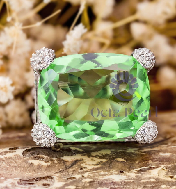 Peridot Color Cushion Cut CZ Stone Split Shank Cocktail Wedding Anniversary & Party Wear Ring