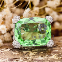 Peridot Color Cushion Cut CZ Stone Split Shank Cocktail Wedding Anniversary & Party Wear Ring