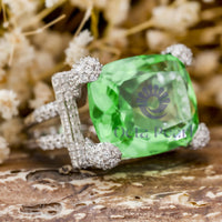 Peridot Color Cushion Cut CZ Stone Split Shank Cocktail Wedding Anniversary & Party Wear Ring