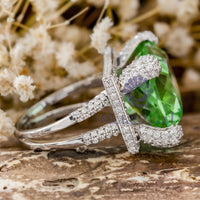 Peridot Color Cushion Cut CZ Stone Split Shank Cocktail Wedding Anniversary & Party Wear Ring