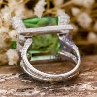 Peridot Color Cushion Cut CZ Stone Split Shank Cocktail Wedding Anniversary & Party Wear Ring