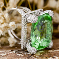 Peridot Color Cushion Cut CZ Stone Split Shank Cocktail Wedding Anniversary & Party Wear Ring