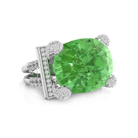 Peridot Color Cushion Cut CZ Stone Split Shank Cocktail Wedding Anniversary & Party Wear Ring