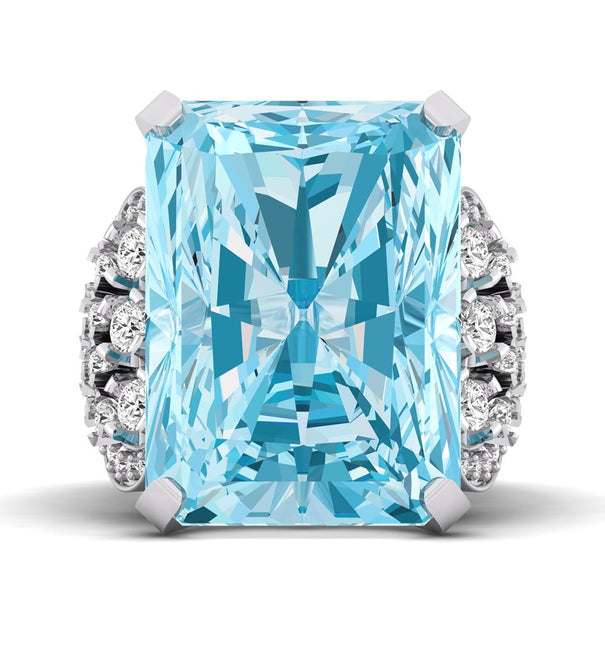 Aqua Emerald With Round White CZ Stone Cocktail Ring For Any Occasion