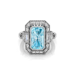 Aquamarine Radiant CZ Stone Halo Art Deco Ring