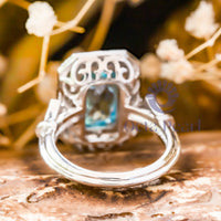 Aquamarine Radiant CZ Stone Halo Art Deco Ring