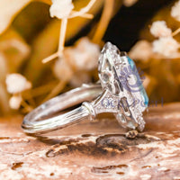 Aquamarine Radiant CZ Stone Halo Art Deco Ring