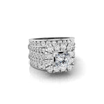 Princess CZ Stone Halo Wide Band Ring For Wedding