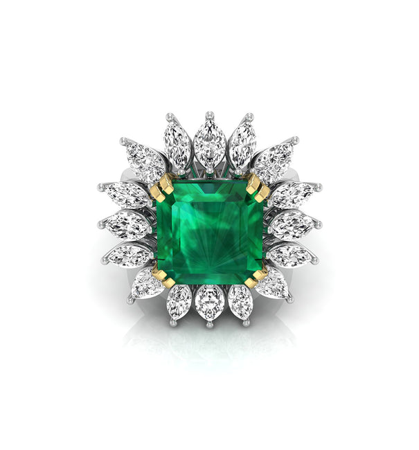 Green Asscher CZ Stone Sunburst Halo Womens Ring