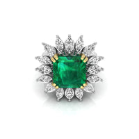 Green Asscher CZ Stone Sunburst Halo Womens Ring