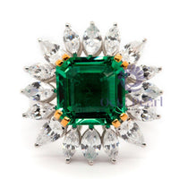 Green Asscher CZ Stone Sunburst Halo Womens Ring