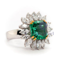 Green Asscher CZ Stone Sunburst Halo Womens Ring