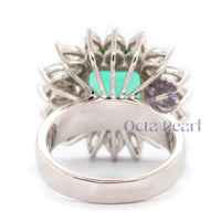 Green Asscher CZ Stone Sunburst Halo Womens Ring