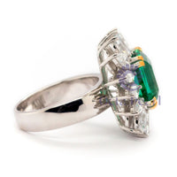 Green Asscher CZ Stone Sunburst Halo Womens Ring