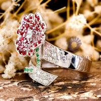 Round CZ Stone Flower Inspired Finger Wrap Ring