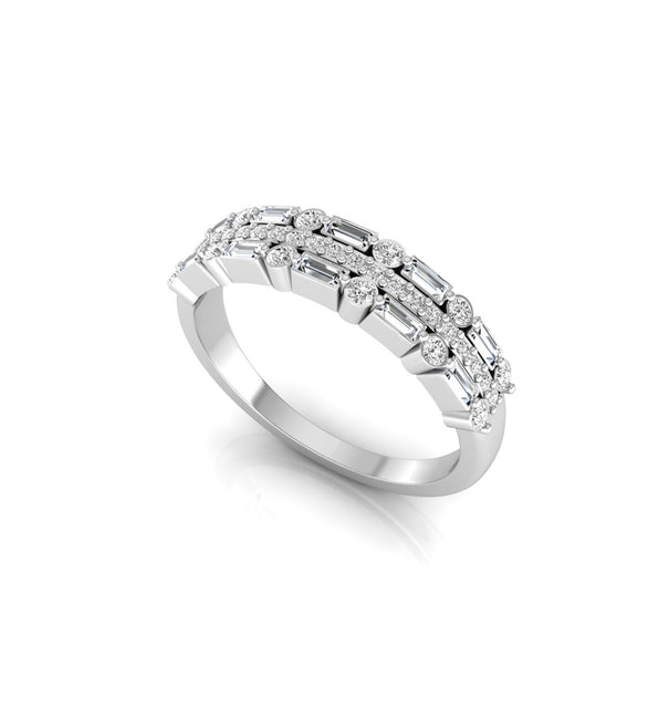 Baguette & Round CZ Stone Half Eternity Band Ring