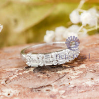 Baguette & Round CZ Stone Half Eternity Band Ring