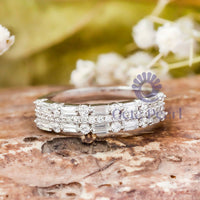 Baguette & Round CZ Stone Half Eternity Band Ring