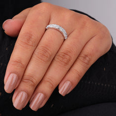 Baguette & Round Cut Moissanite Dot Dash Half Eternity Band Ring - alternate view