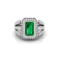 Emerald CZ Stone Bezel Set Halo Three Shank Ring